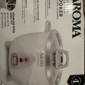 Aroma Stainless Steel Rice & Grain Cooker 9 Cup 1.3 Qt w Glass Lid ARC-753SG